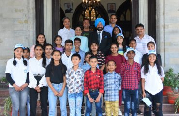 Governor Lt Gen Gurmit Singh (Retd) with children of SOS Children's Village, Bhimtal.