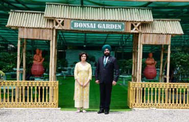Governor Lt.Gen. Gurmit Singh (Retd) and Director of Forest Research Institute (FRI) Dr. Renu Singh visiting Bonsai Garden located at Raj Bhawan.