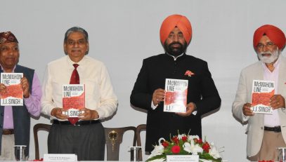 Governor Lt. Gen. Gurmit Singh (Retd) releasing the book The Mc MAHON LINE: A CENTURY OF DISCORD authored by General JJ Singh in Raj Bhawan.