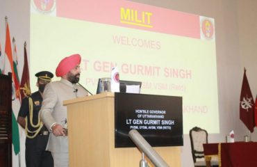 सैन्य प्रौद्योगिकी संस्थान, में आयोजित कार्यक्रम को संबोधित करते हुए राज्यपाल लेफ्टिनेंट जनरल गुरमीत सिंह (से नि)।