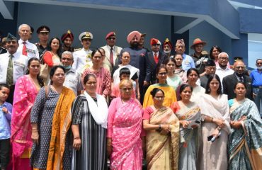 Governor Lt Gen Gurmit Singh (Retd) with the dignitaries on the occasion of Gallantry Award Winner Award Ceremony Program held at RIMC Dehradun.