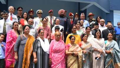 Governor Lt Gen Gurmit Singh (Retd) with the dignitaries on the occasion of Gallantry Award Winner Award Ceremony Program held at RIMC Dehradun.