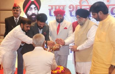 Governor inaugurating the 'Rashtra Shakti Samvad' program of Shaheed Samarsata Mission in Indore, Madhya Pradesh.
