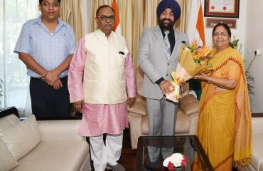 Former Governor and presently Uttar Pradesh Cabinet Minister Smt. Baby Rani Maurya met the Governor at Raj Bhavan on Sunday.