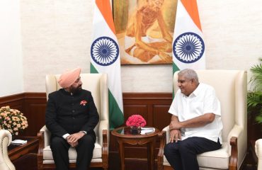 Governor paying a courtesy call on Hon'ble Vice President Shri Jagdeep Dhankhar, in New Delhi.