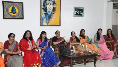 First lady Mrs. Gurmit Kaur with the women of Raj Bhawan family present in the cultural program on the occasion of Karva Chauth festival.