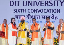 Governor Lt Gen Gurmit Singh (Retd) presenting medals and titles to the students on the occasion of 6th convocation at DIT University.