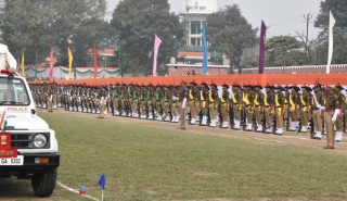 Governor taking salute after inspecting the rathik parade in the main program organized in Police Line.