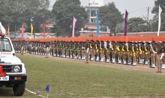 Governor taking salute after inspecting the rathik parade in the main program organized in Police Line.