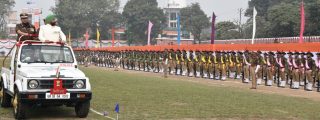 Governor taking salute after inspecting the rathik parade in the main program organized in Police Line.