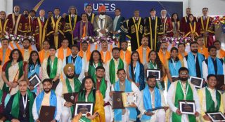Governor with the students at the 20th convocation ceremony organized at the University of Petroleum and Energy Studies (UPES), Vidhauli.