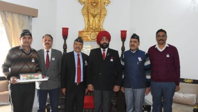 Director, Sainik Welfare and Rehabilitation Brigadier Amrit Lal (Retd) and other officers along with the Governor.