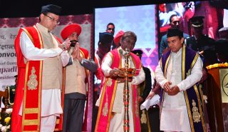 President Smt. Droupadi Murmu ji and Governor Lt. Gen. Gurmit Singh (Retd) inaugurating the third convocation of Doon University by lighting the lamp.