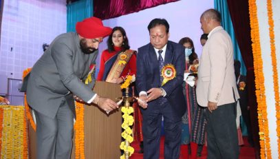 Governor Lt. Gen. Gurmit Singh (Retd) inaugurating the program organized at Gandhi Hall of GB Pant University of Agriculture and Technology by lighting the lamp.