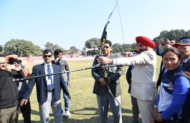 Governor Lt Gen Gurmit Singh (Retd) at the closing ceremony of the 11th All India Police Archery Competition held at Race Course Police Line.