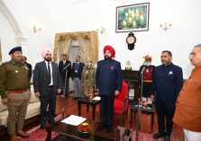 HE Lt. Gen. Gurmit Singh (Retd) administers the oath of office and secrecy to the newly appointed State Information Commissioner, Mr. Yogesh Bhatt.;?>