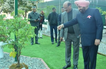 Governor and cabinet ministers visiting Nakshatra Vatika and Bonsai Garden established in Raj Bhavan premises.