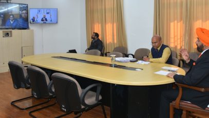 Governor receiving information from officials through VC regarding landslide situation