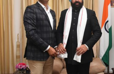 President of Pithoragarh ex-servicemen organization Lalit Kumar Singh pays a courtesy call on the Governor.