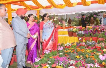 Governor and Chief Minister Pushkar Singh Dhami observing the flower exhibition on the occasion of Vasantotsav-2023 at Raj Bhawan.