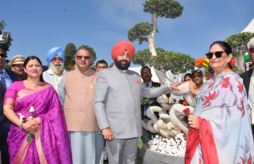 Governor and Chief Minister Pushkar Singh Dhami observing the flower exhibition on the occasion of Vasantotsav-2023 at Raj Bhawan.