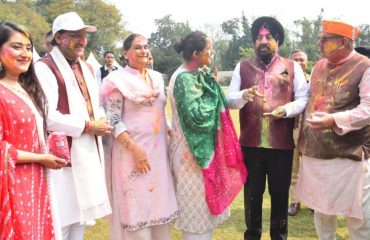 Governor celebrates Holi Milan with Chief Minister Pushkar Singh Dhami and other public representatives at Raj Bhawan.