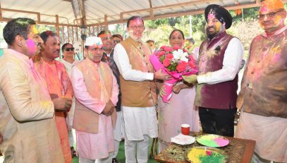 Governor celebrates Holi Milan with Chief Minister Pushkar Singh Dhami and other public representatives at Raj Bhawan.