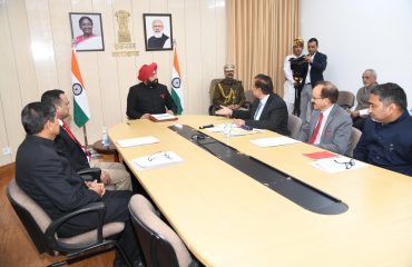 Chief Information Commissioner Mr. Anil Chandra Punetha and other officers giving presentation of the activities and activities of the Commission to the Governor.