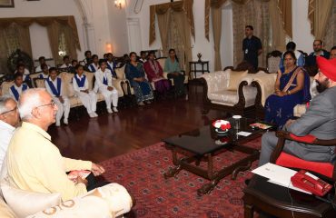 Governor interacts with the children of Swami Vivekananda Seva Sansthan at Raj Bhawan.
