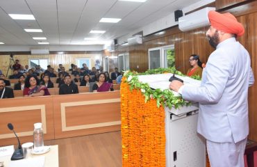 Governor Lt Gen Gurmeet Singh (Retd) addressing the trainee officers and faculty officers of the academy.