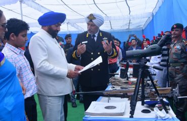 Governor Lt. Gen. Gurmit Singh (retd) observing the demo of equipment related to rock climbing, ship modeling and shooting.