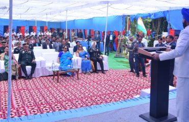Governor Lt Gen Gurmit Singh (Retd) addresses the felicitation ceremony organized at NCC Group Headquarters, Nainital.