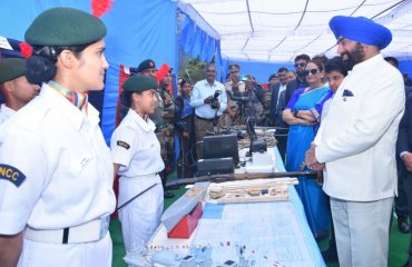 Governor Lt. Gen. Gurmit Singh (retd) observing the demo of equipment related to rock climbing, ship modeling and shooting.