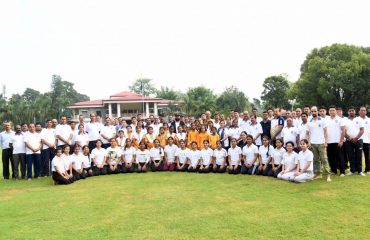 On the occasion of International Yoga Day, Governor Lt. Gen. Gurmit Singh (Retd) along with officers and employees of Raj Bhawan, students of Patanjali Yogpeeth and Shantikunj and police personnel.