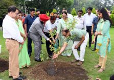 Governor Lt. Gen. Gurmit Singh (Retd) plants a sapling of “Sawni” species in the Raj Bhawan premises.;?>