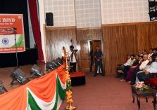 Governor Lt. Gen. Gurmit Singh (Retd) listens to the patriotic song presented by ITBP jawan Arjun Khedial in the program.;?>