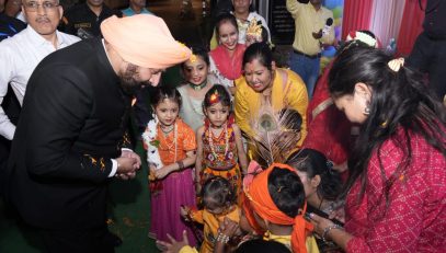 Governor Lt Gen Gurmit Singh (Retd) meets children on the occasion of Shri Krishna Janmashtami.