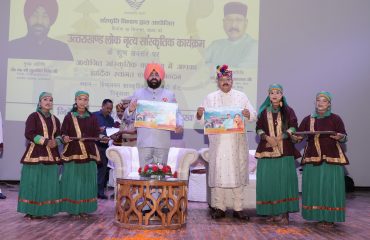 Governor Lt Get Gurmit Singh (Retd) and Cabinet Minister Satpal Maharaj release the poster of Jaunsari Harul song “Hanol Seva”.