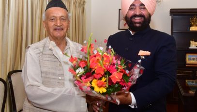 Former CM and former Governor of Maharashtra Shri Bhagat Singh Koshyari paying courtesy call on Governor.