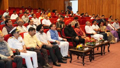 Governor Lt Gen Gurmit Singh (Retd) and Chief Minister Pushkar Singh Dhami watch the short film “Two years on the path of duty in Devbhoomi” in a program organized at Raj Bhawan.