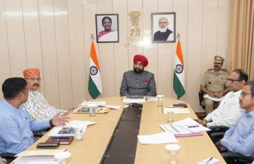 Officials of Uttarakhand Tourism Department and Civil Aviation Department give presentation of the work being done for tourism development in front of Governor Lt Gen Gurmit Singh (Retd).