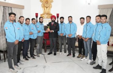 Team members of Adventure Sports Association of Uttarakhand meeting Governor Lt Gen Gurmit Singh (Retd).