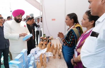 Governor Lt Gen Gurmit Singh (Retd) inspects the stalls of self-help groups.