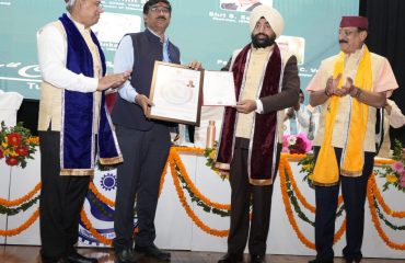 Governor Lt Gen Gurmit Singh (Retd) honors ISRO Chairman Shri S. Somnath and retired professor IIT Kanpur Prof. HC Verma with honorary degrees.