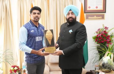 Indian Kabaddi team captain Pawan Sehrawat pays courtesy call on Governor Lt Gen Gurmit Singh (Retd).