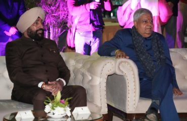 Vice President Shri Jagdeep Dhankhar along with Governor Lt Gen Gurmit Singh (Retd) watching the programs presented by the artists of the Culture Department.