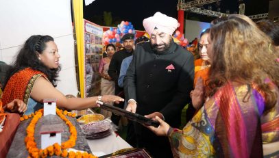 Governor Lt Gen Gurmit Singh (Retd) and First Lady Smt. Gurmeet Kaur inspect the stalls in the Upwa Diwali fair.