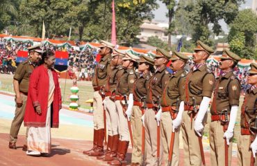 President Smt. Draupadi Murmu inspects the parade on the occasion of the program.