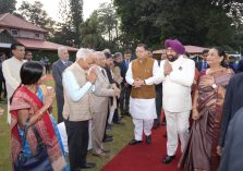 Governor meeting Chief Minister Pushkar Singh Dhami and other dignitaries on the occasion of High Tea program.;?>
