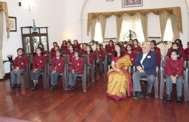 Governor Lt Gen Gurmit Singh (Retd) addressing the girls of Him Jyoti School at Raj Bhawan.